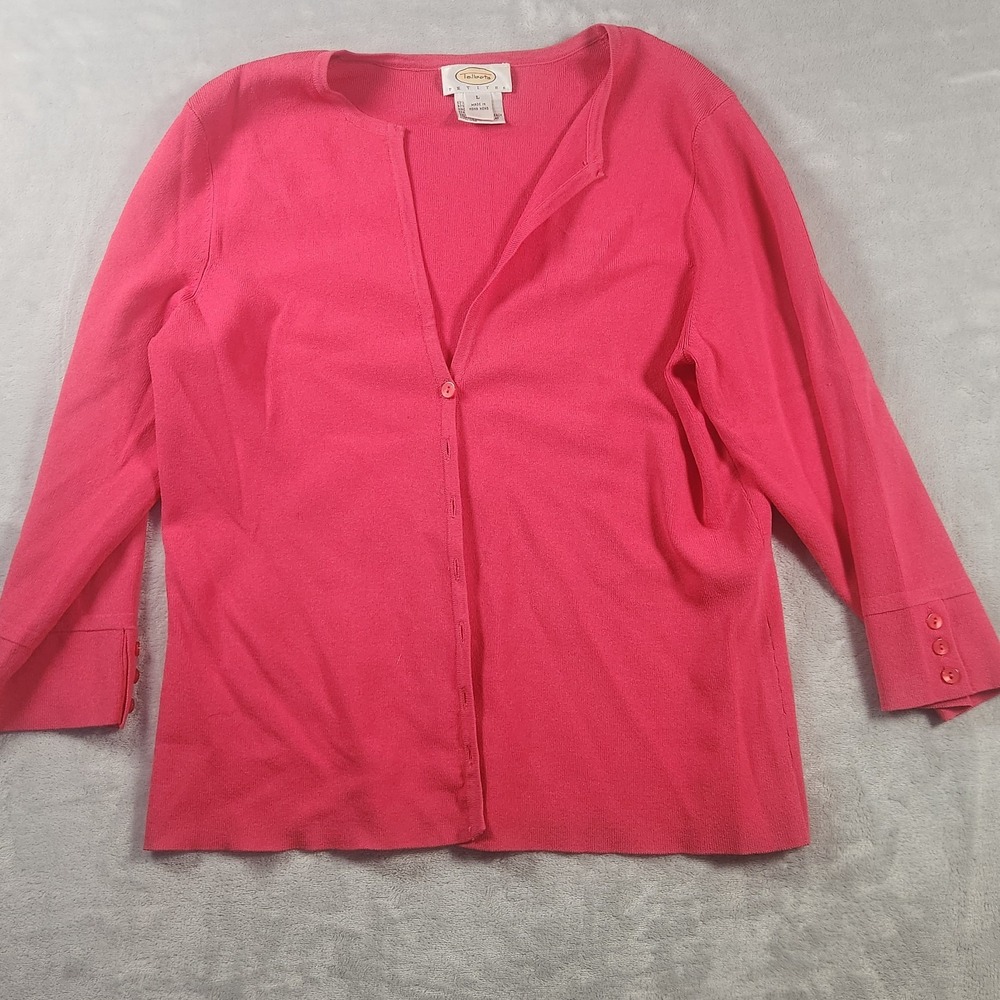 Talbots Women's‎ Button Up Cardigan Large Pink Rayon Blend Long Sleeve V-Neck